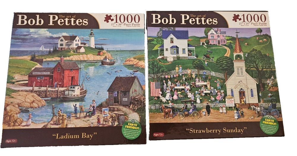 Set of 2 - New - Bob Pettes - 1000 pc Puzzles - Ladium Bay & Strawberry Sunday
